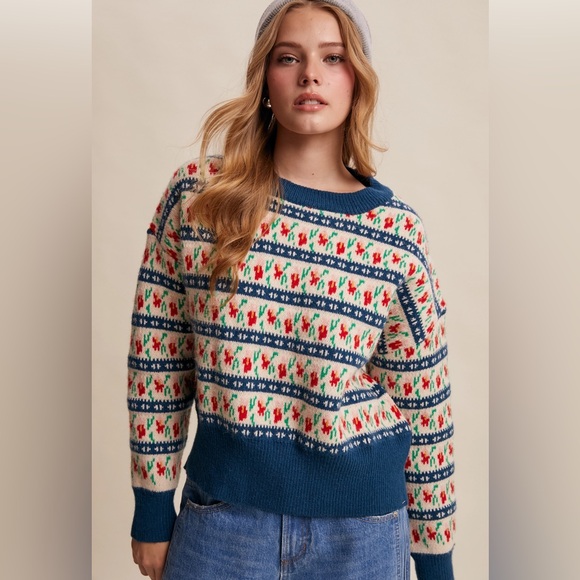 Western Jacquard Knit Sweater | Teal - Picture 1 of 9